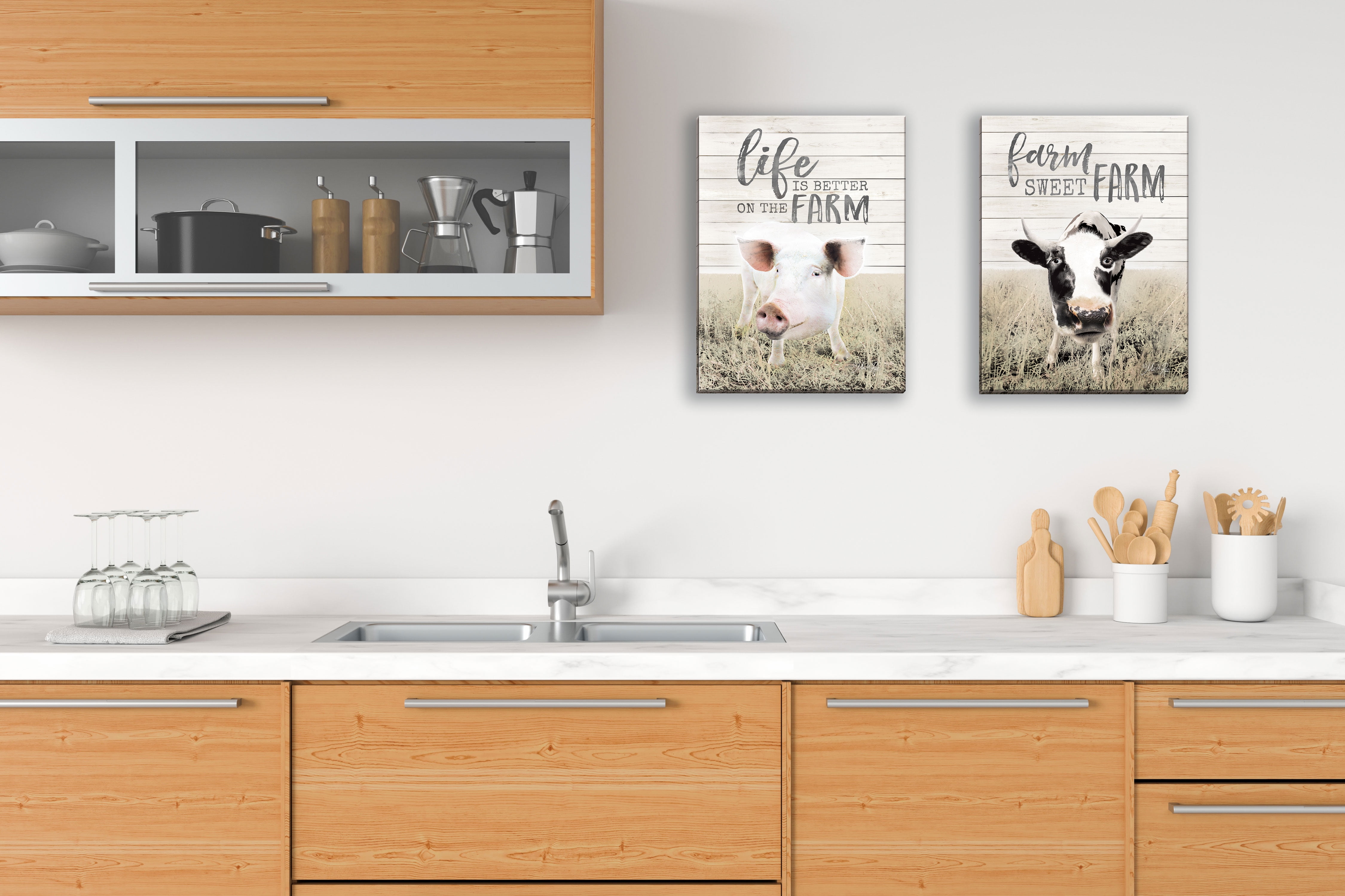 Gango Home Decor CountryRustic Farm Animal Kitchen Wall Art; Two Off