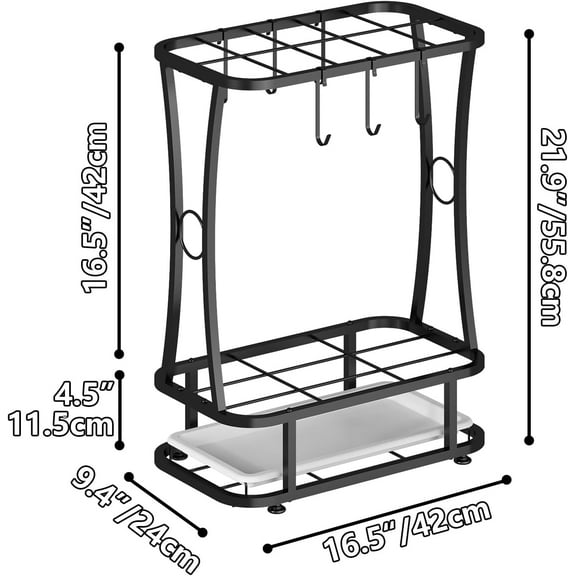 Umbrella Stands for Outdoors, Metal Umbrella Stands for Entryway with Removable Drip Tray and 6 Hooks, Industrial Free Standing Umbrella Rack Organizer, Holds 10 Umbrellas, Black