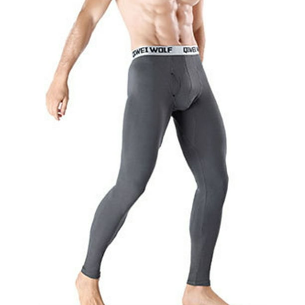 Avamo Men Leggings Solid Color Long Johns Elastic Waist Thermal Pant Extreme  Cold Underwear Base Layer Bottoms Dark Gray 3XL 