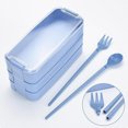thumbnail image 4 of Three-Layer Wheat Lunch Box 900ml Microwave Lunch Box Wheat Straw Dinnerware Students Office Portable Plastic Bento Box Green 3, 4 of 6