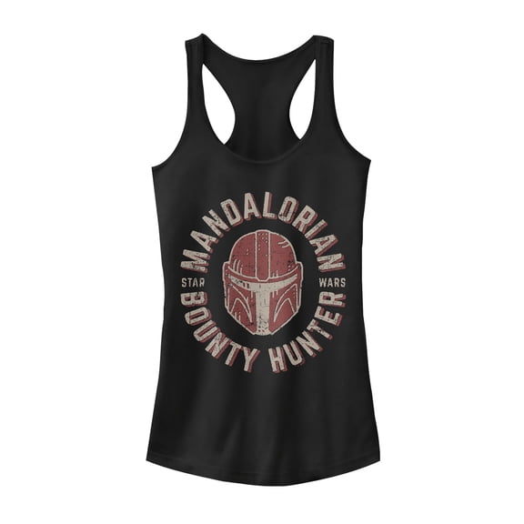 Junior's Star Wars: The Mandalorian Helmet Stamp  Racerback Tank Top Black X Small