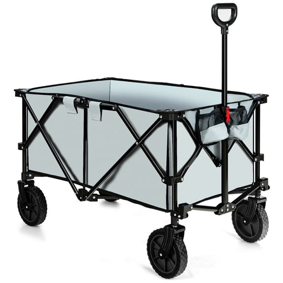 Spaco Outdoor Folding Wagon Cart with Adjustable Handle and Universal Wheels-Gray, Capacity Collapsible Utility Camping Grocery Canvas Portable Rolling