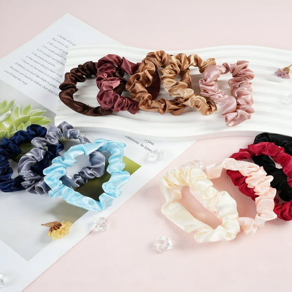 ACDANC Silk Hair Scrunchies, 24 Pcs Silk Hair Ties, Soft Silk Scrunchies for Hair Elastics Ponytail Holders, Satin Scrunchies for Women Curly Thick Thin Hair