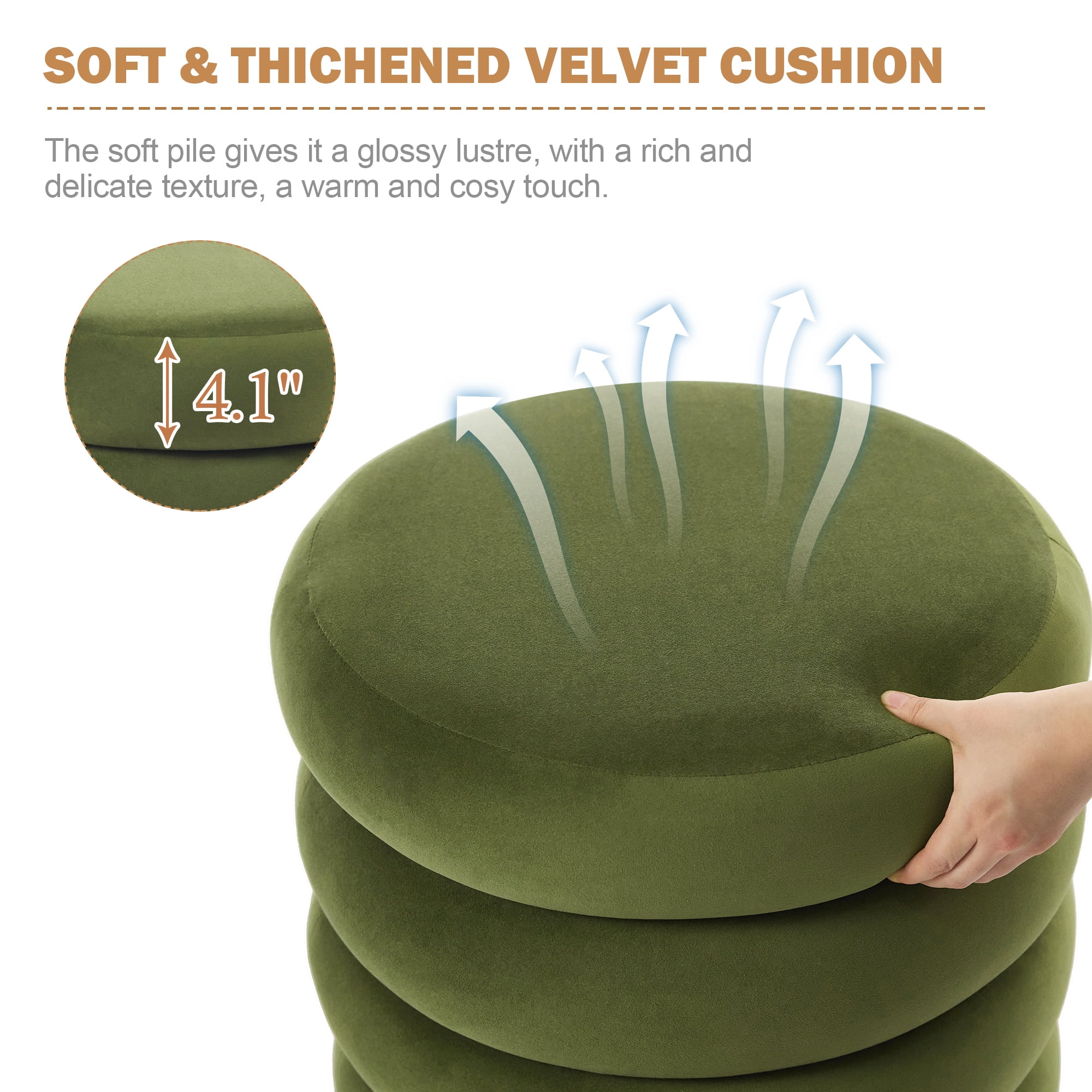 Zesthouse 19.5" Wide Round Storage Ottoman, Velvet Tufted Ottoman Footstool for Living Room Bedroom, Green