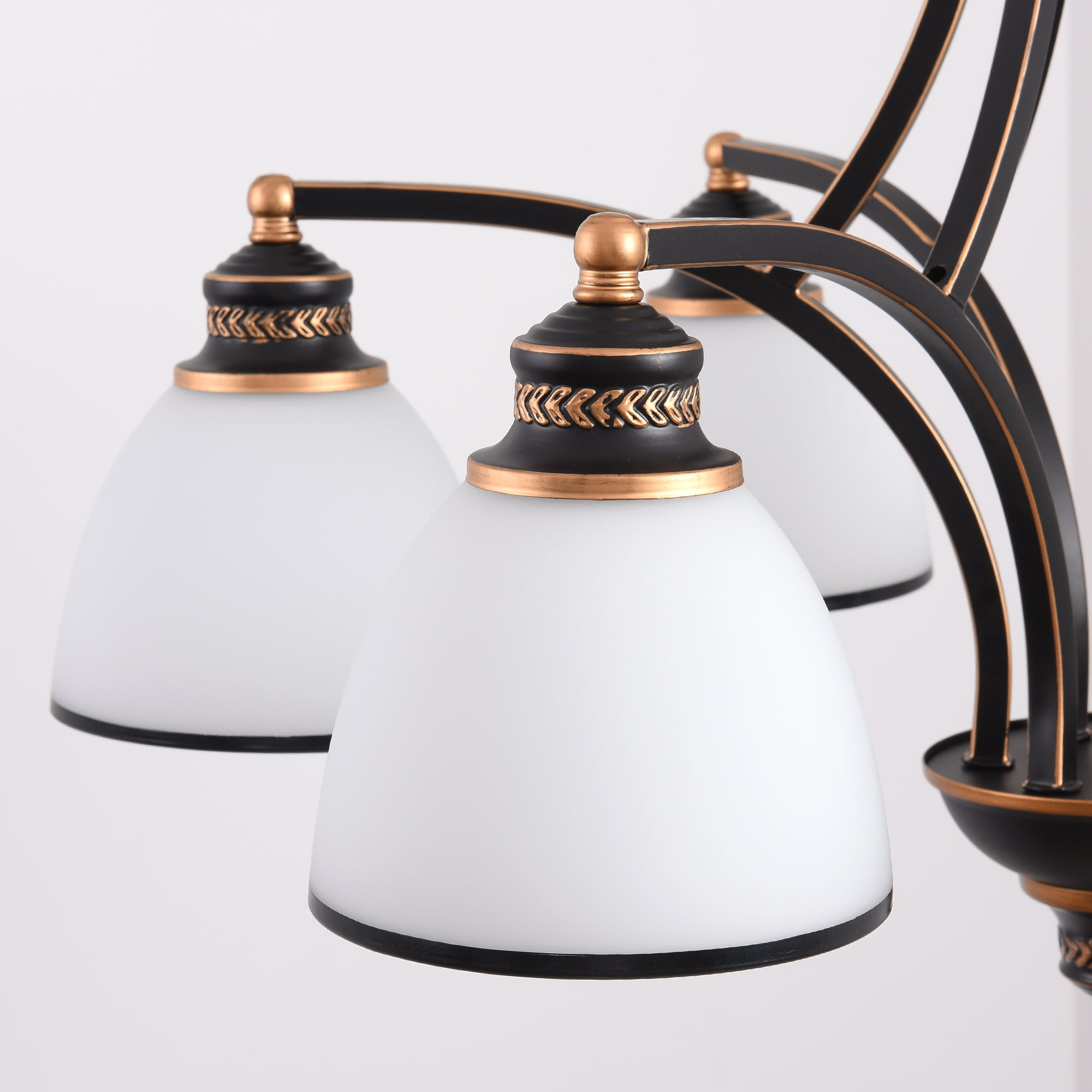 6-Light Glass Shades Chandelier，Bronze Modern Light Fixtures Ceiling Hanging Rustic Pendant Lighting for Dining Room Foyer Bedroom Living Room
