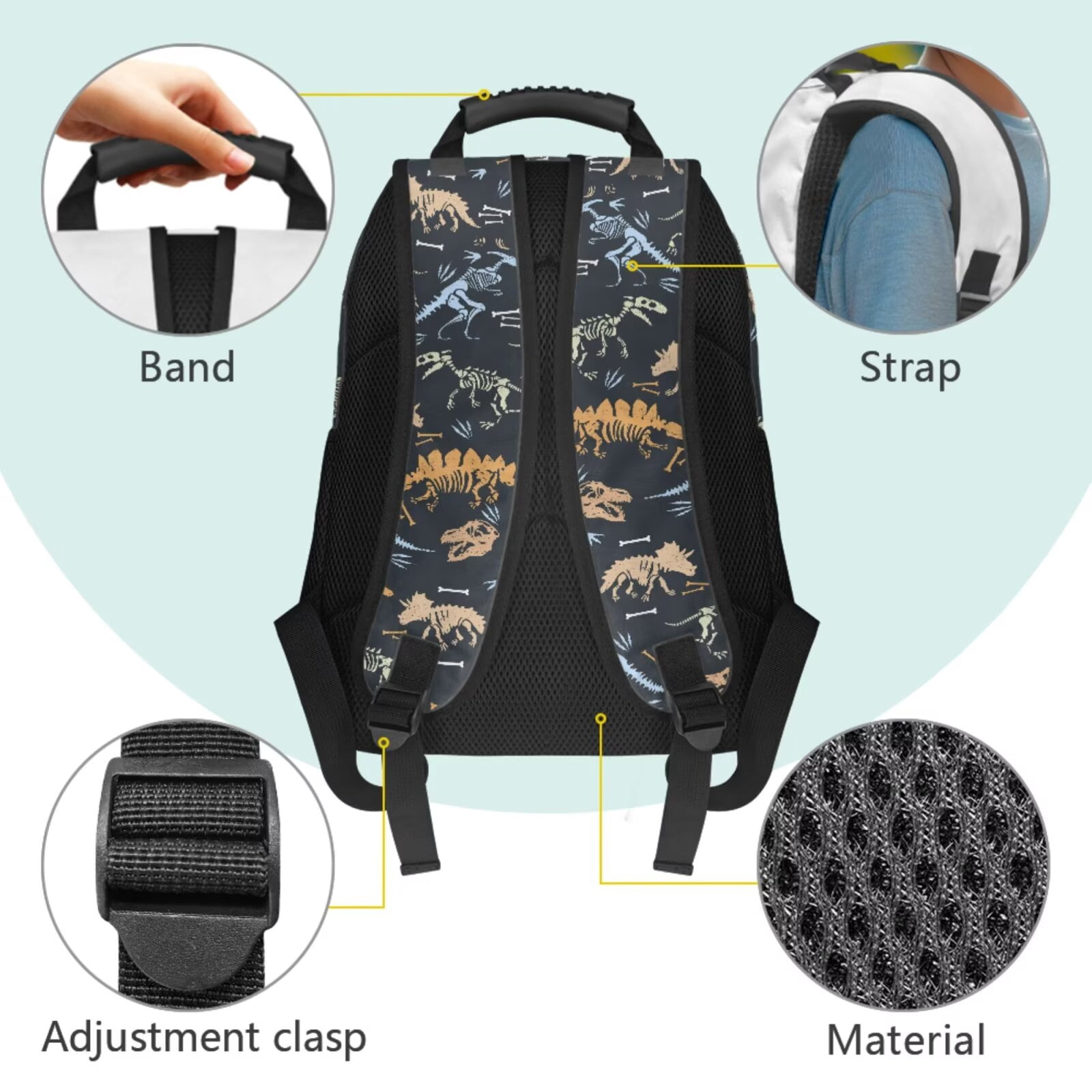 Pzuqiu Black Dragon Skeleton School Backpack Set for Girls 4 Pcs 17 Inch Back Pack with Insulated Lunch Box Pencil Case 2pcs Bookmark School Backpack Boy Rucksack Travel Bag