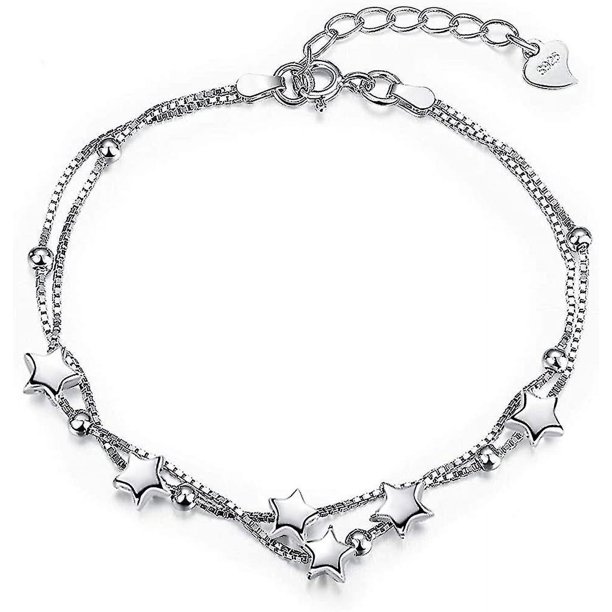 Elegantes pulseras de doble capa de perlas y estrellas con regalo de plata de ley 925