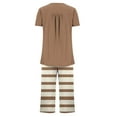 thumbnail image 5 of successthop Women's Summer Pajamas Capri Lightweight Plus Size Striped Short Sleeve Button 2 Piece Loungewear S Khaki, 5 of 7