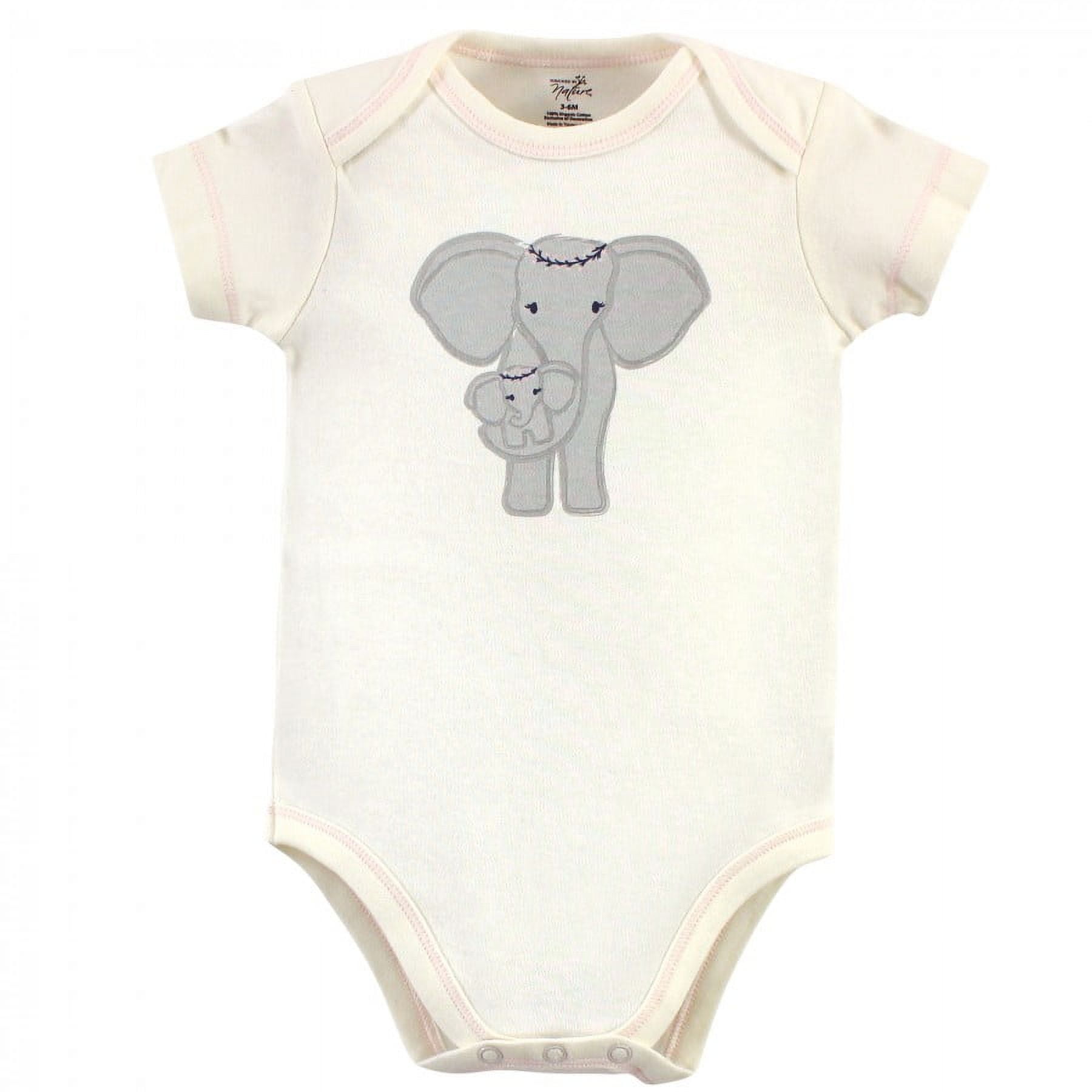 Touched by Nature Baby Girl Organic Cotton Bodysuits 5pk, Girl Elephant, 3-6 Months