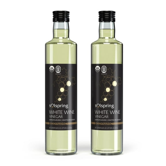 Solspring Biodynamic White Wine Vinegar, 16.9 Fl. Oz. (500 mL), Unpasteurized, Crafted In Greece, Certified USDA Organic, Regenerative, Vegan, Gluten Free, Soy Free, Dr. Mercola