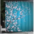 thumbnail image 3 of Cortina de ducha japonesa, diseño de flores de cerezo, juego de decoración de baño de tela con ganchos, 180 cm x 180 cm, color azul pálido y rosa petróleo, 3 of 5