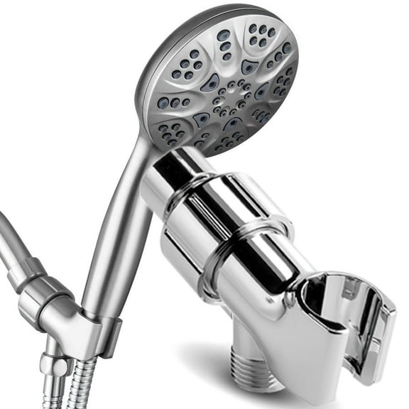 Cheers US All Metal Shower Head Holder for Hand Held Showerheads, Polished Chrome | Adjustable Shower Arm Mount with Universal Wall Hook Bracket and Brass Pivot Ball