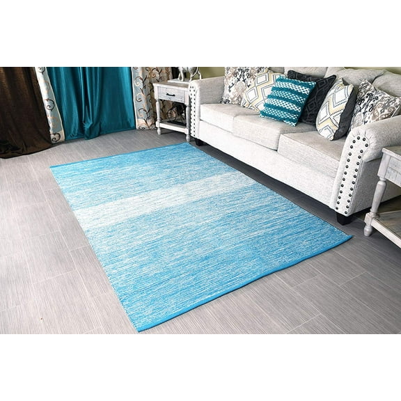 5x7 ft Blue & White Area Rug for Living Room - Indoor Outdoor Reversible Cotton Rugs
