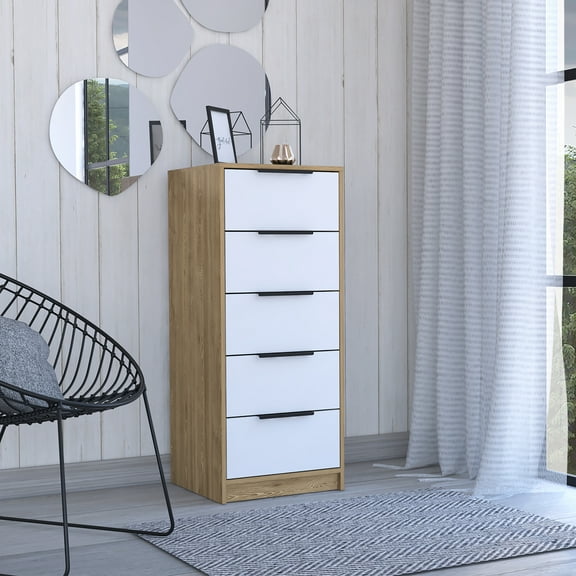 Bedroom Dressers 5 Drawers Dresser Maryland, Metal Handle, White / Pine Finish,Chests For Bedroom
