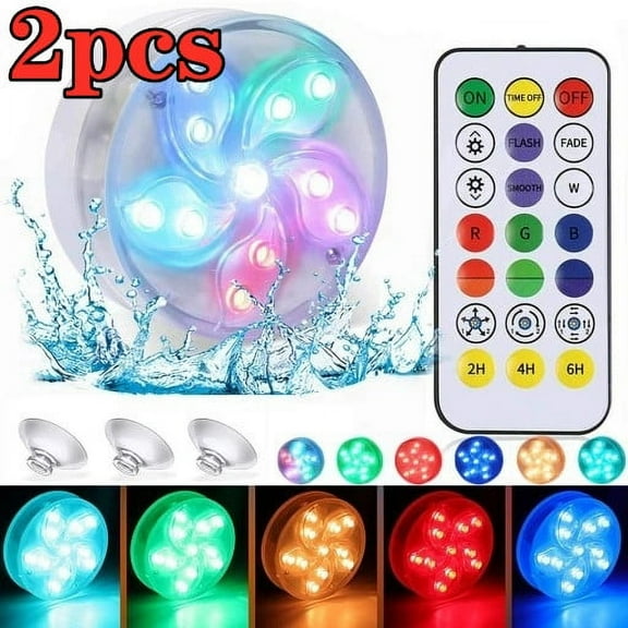 Ledander 2pcs/1pcs Submersible Pool Lights, Waterproof Lights with Remote for Vase Shower, IP68 waterproof swimming pool underwater knob light