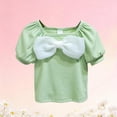thumbnail image 4 of hotojiny Toddler Baby Girls Blouse Kids Girl Square Collar Bow T Shirts Summer Short Sleeve Casual Tops Infant Clothes 6 M-8 T, 4 of 5