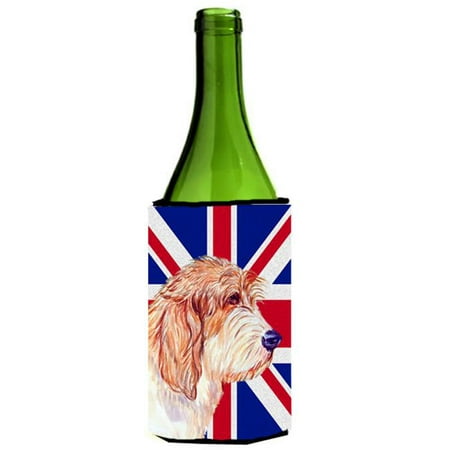 

Petit Basset Griffon Vendeen Pbgv With English Union Jack British Flag Wine bottle sleeve Hugger - 24 Oz.