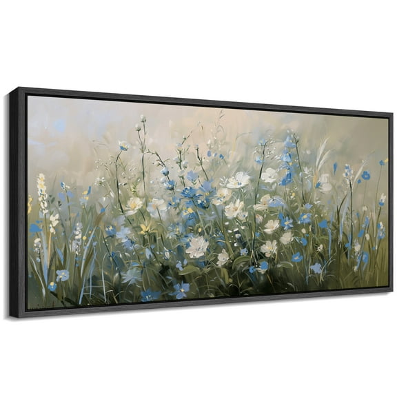 Large Framed Canvas Print Modern Dark Floral BouquetWall Art Decorative Ready to Hang Painting for Living room Bedroom 60x30 inches Black Frame