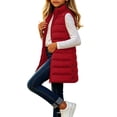 thumbnail image 2 of OGLCCG Long Puffer Vest Girls Sleeveless Quilted Warm Coat Gilet Jacket Fall Winter Zip Up Padded Outerwear with Pockets(Red,13-14 Years), 2 of 8