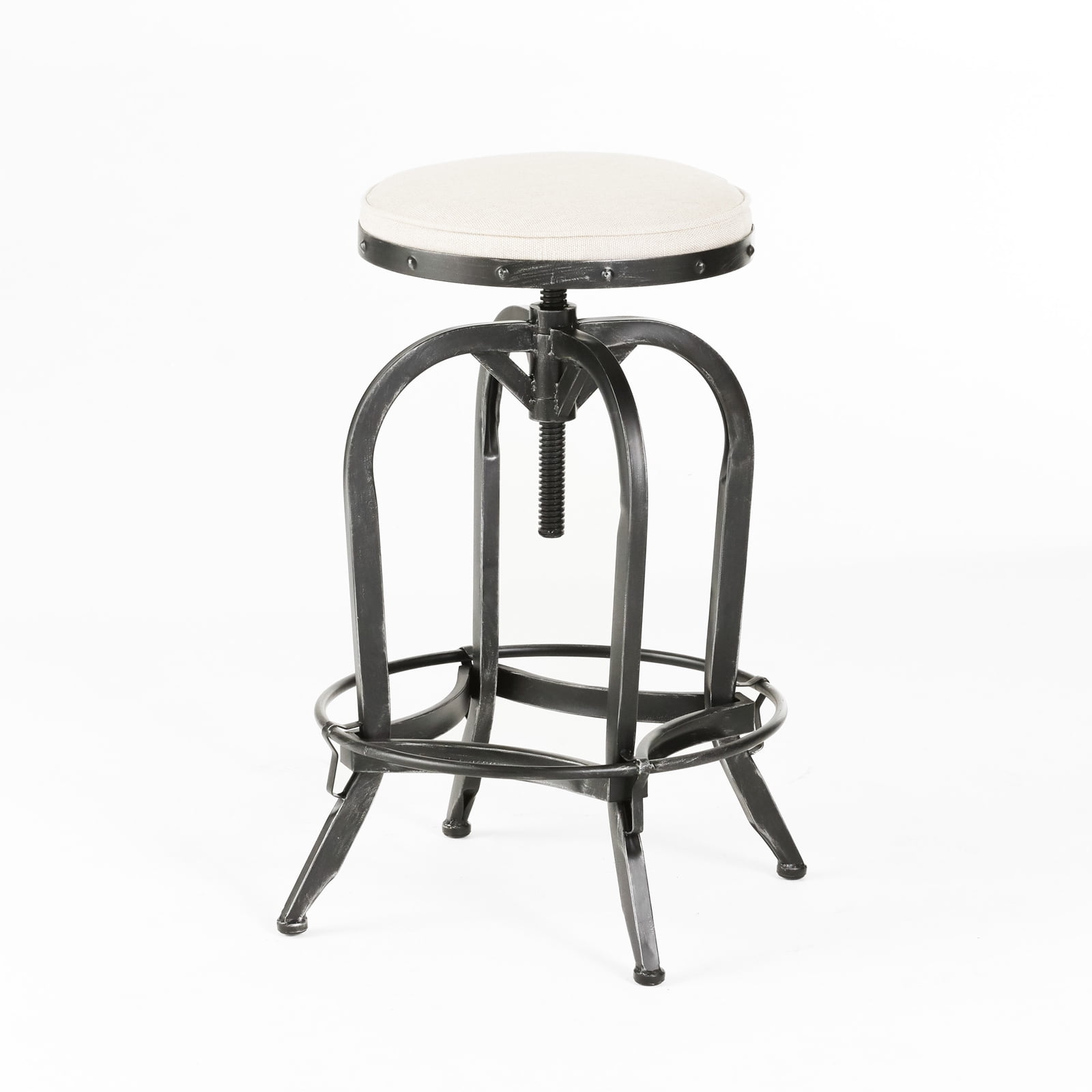 Kadyn Modern Industrial Barstool Set of 1, Adjustable Bar Counter Chairs with Iron, Swivel Backless Barstool for Kitchen, Off-white