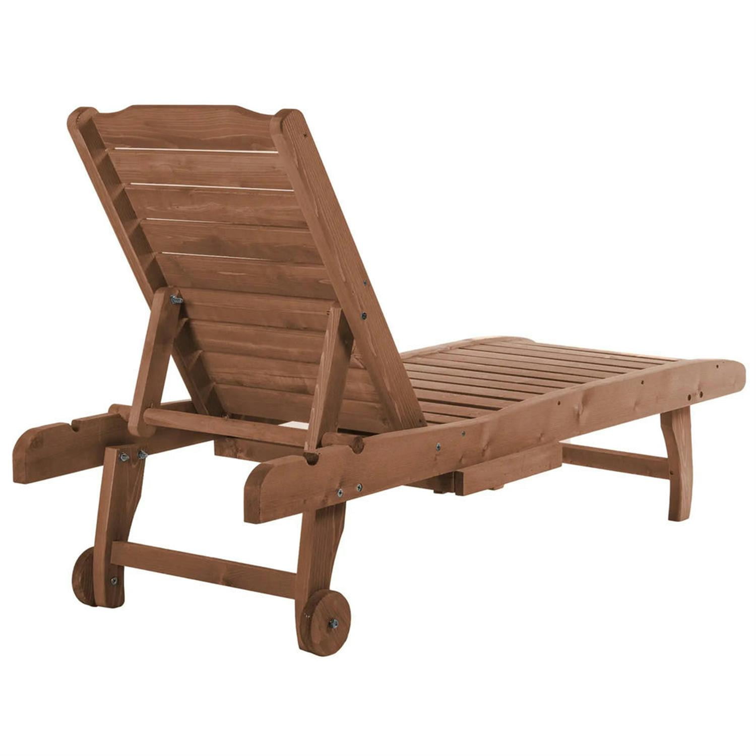 Demi Bonn Outdoor Wooden Chaise Lounge with 3-Position Backrest, Integrated Table & Casters for Beach Poolside Sunbather, Brown