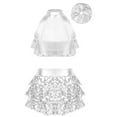 thumbnail image 2 of YONGHS Kids Girls Sequins Latin Ballet Dance Performance Costume Crop Top with Skirted Shorts Hair Band Silver 3-4, 2 of 5