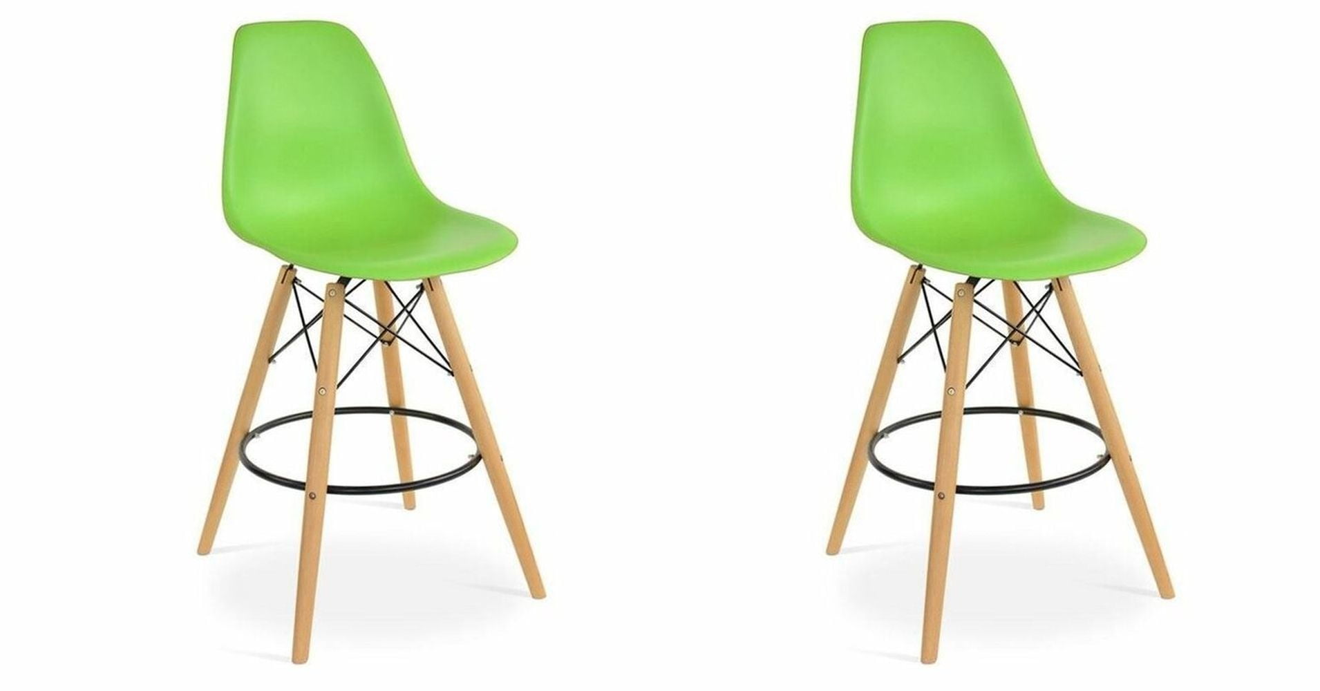 Wooden Base Kitchen Island Bar Stool with Gold Base Green