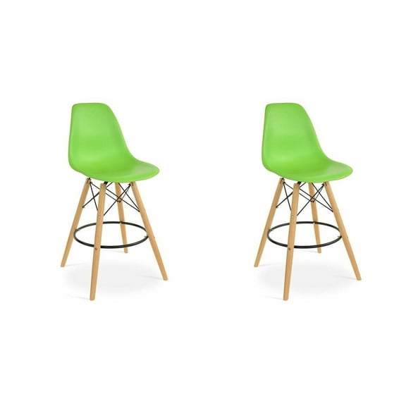 Wooden Base Kitchen Island Bar Stool with Gold Base - Green