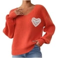 thumbnail image 2 of Amidoa Orange Sweaters for Women Lace Long Sleeve V-Neck Valentines Heart Knit Sweaters Womens Sweaters Cardigan M, 2 of 8
