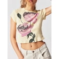 thumbnail image 2 of Suagox Women's Summer Casual Crop Tops Short Sleeve Crewneck Flower Print Short T-shirt, 2 of 10