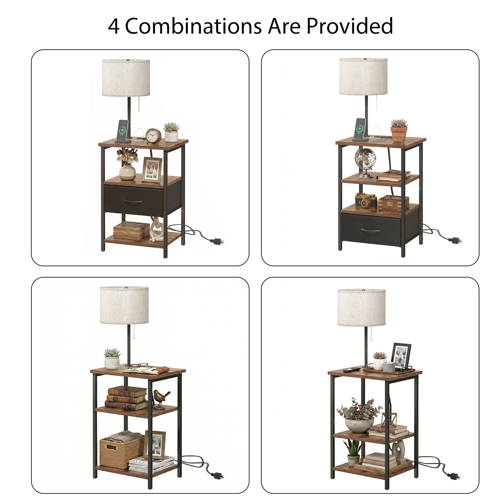 TOMNK Floor Lamp with Table, End Table for Living Room with Lamp, Shelves Side Table with Charging Station(USB & AC Port), 3 Color Temperature LED Bulb, Modern Nightstand Lamp for Bedroom, Office