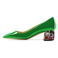 thumbnail image 2 of YDN Women Graceful Square Closed Toe Slip On Pumps Rhinestone Studded Block Low Heels Dance Prom Dressy Shoes Size 10 Green, 2 of 4