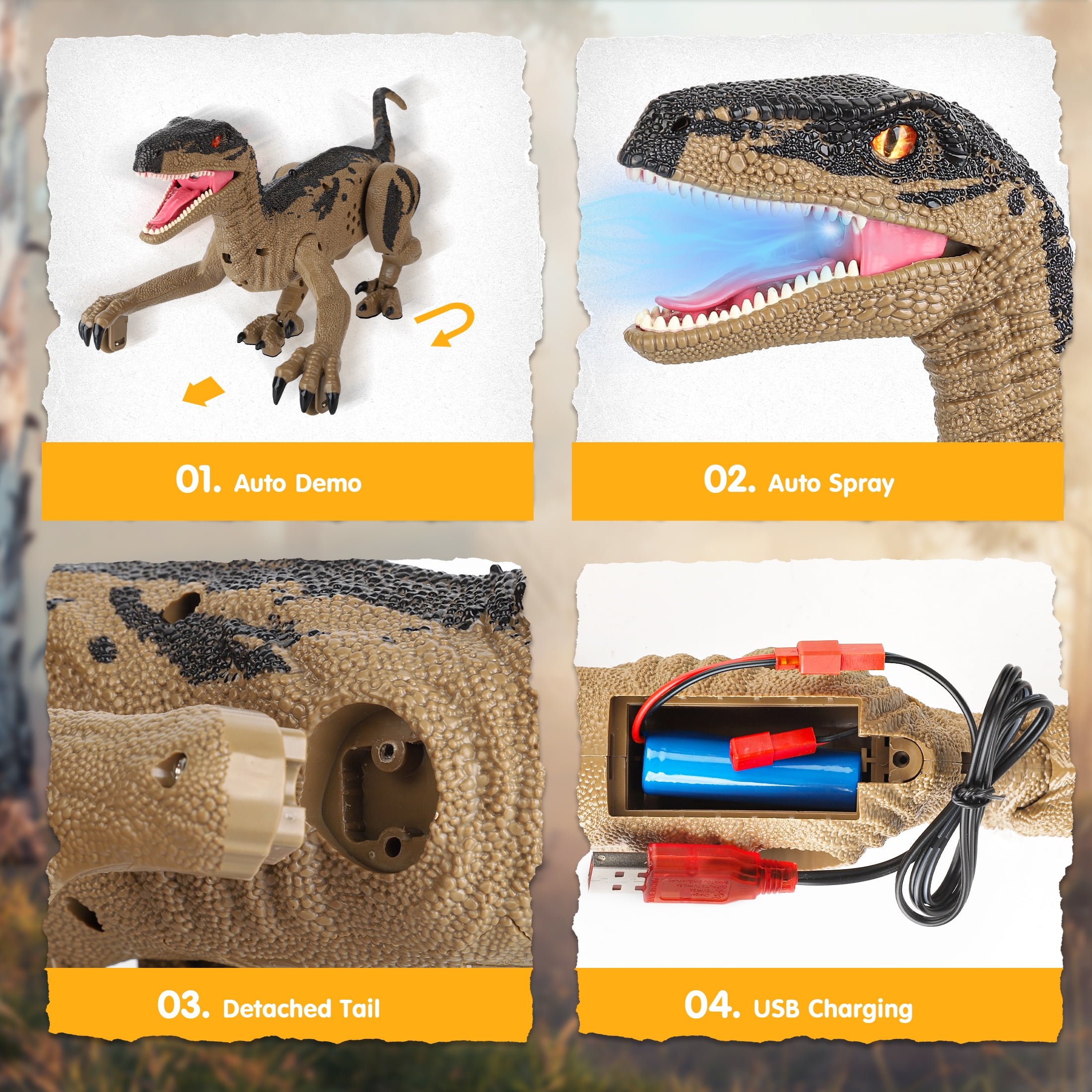 Remote Control Dinosaur, Realistic Dinosaur Toys for Kids 3-6, Rechargeable Walking Robot Dinosaur Jurassic Toys, 2.4GHZ RC Dinosaur Toys with Sound & Spray for Christmas Boys Girls 3+