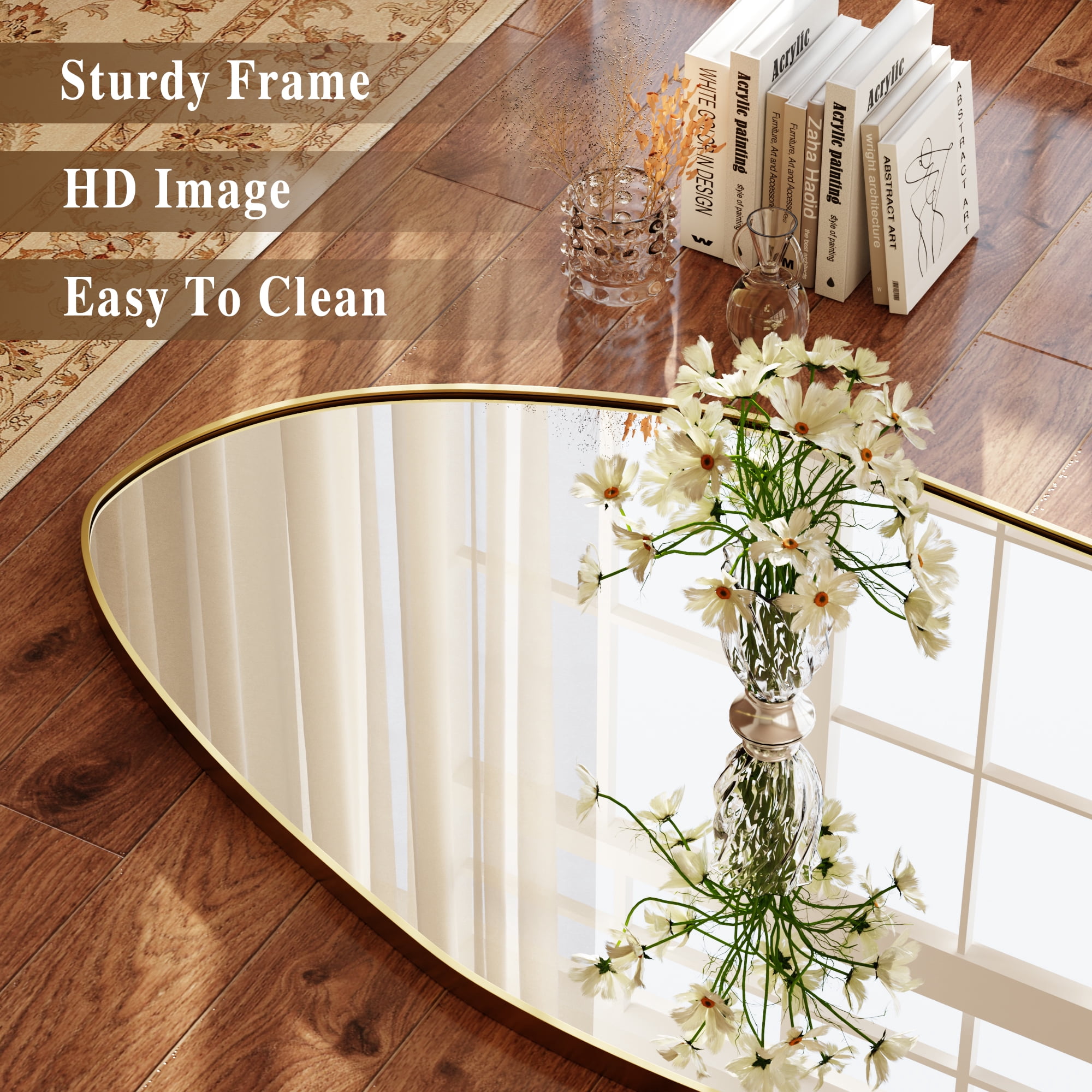 AUROMIR 24"x 67" Full length Irregular Mirror with Alumnium Frame Floor Mirror, Gold
