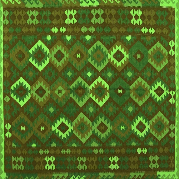Ahgly Company Indoor Square Oriental Green Traditional Area Rugs, 7' Square