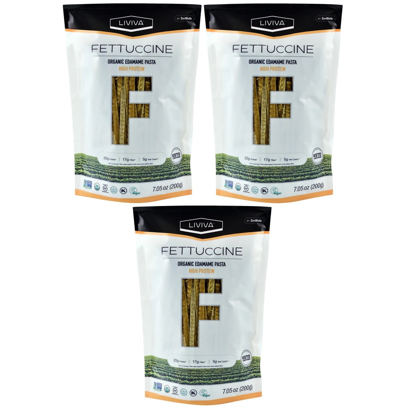 Liviva Organic Edamame Protein Pasta Fettuccine Size 3 Bags