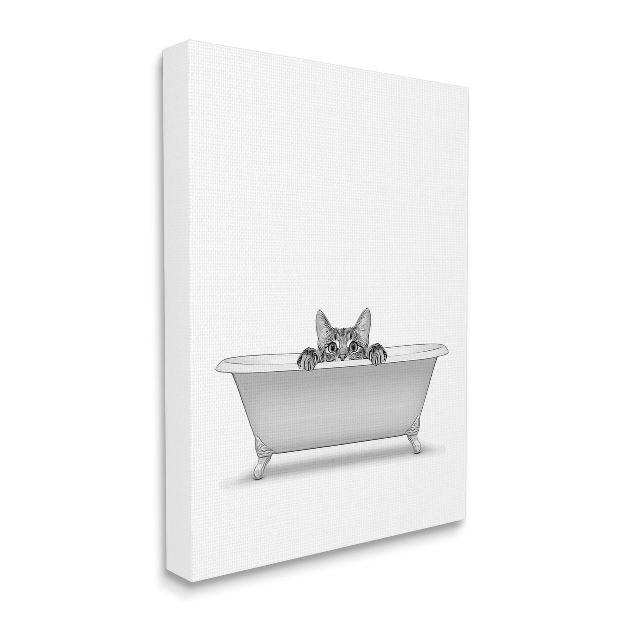 Stupell Industries Cat Peeking Bathroom Tub Animals & Insects Painting Gallery Wrapped Canvas Print Wall Art