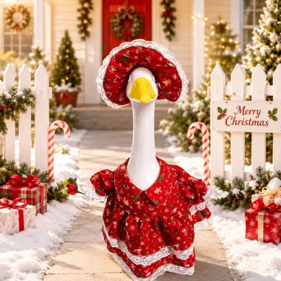 Sruoe Christmas Porch Goose Outfits, Porch Goose Clothes, 23 Inch Cement Goose Clothes Dress, Duck Clothes for Spring Easter Holiday Outdoor Garden Yard Lawn Patio Statue Decor