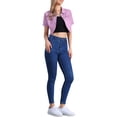 thumbnail image 2 of Chaqueta de mezclilla recortada de manga corta con cuello vuelto para mujer INSPIRE CHIC en púrpura XL, 2 of 6