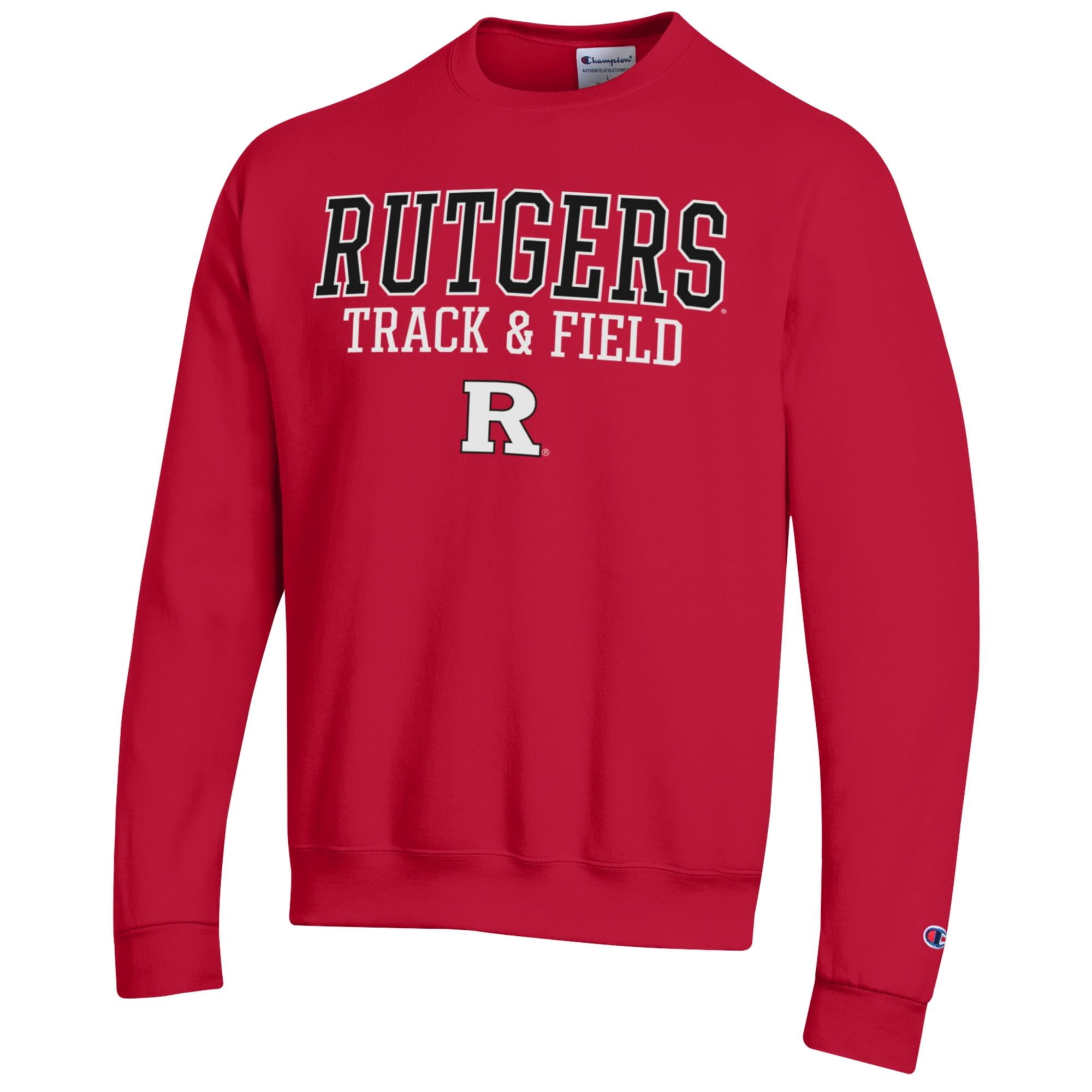 Men's Champion  Scarlet Rutgers Scarlet Knights Track & Field Stack Powerblend Pullover Sweatshirt