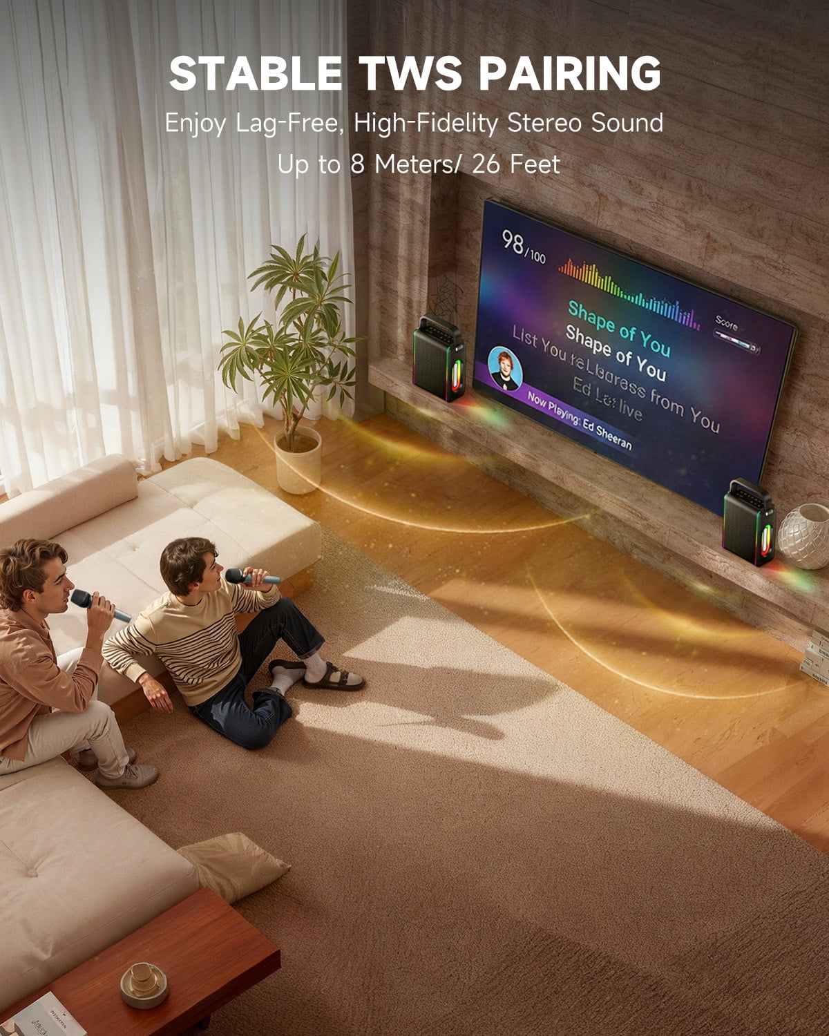 Moukey Karaoke Machine for Kids Adult, Home Karaoke System with Microphones, Colorful DJ Light, Bluetooth Portable Speaker for Party