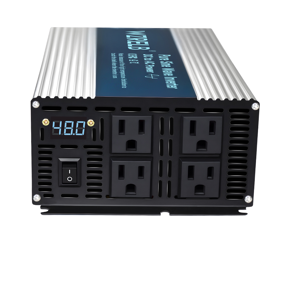 WZRELB 1500W Pure Sine Wave Inverter 48V DC to 110V 120V AC Power Converter with LED Display, Off-Grid Portable Power Inverter with 4 AC Outlets for Home, RV, Truck, Camping