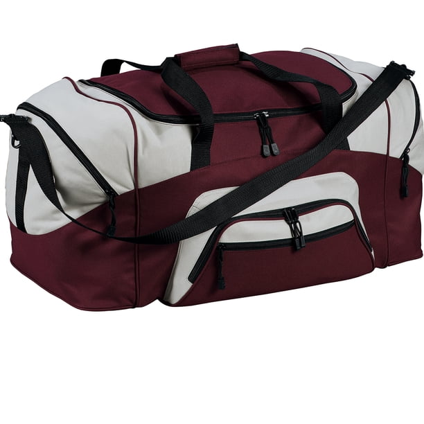 Port & Company Color Block Sport Zipper Duffel Bag_Maroon/Grey_One Size