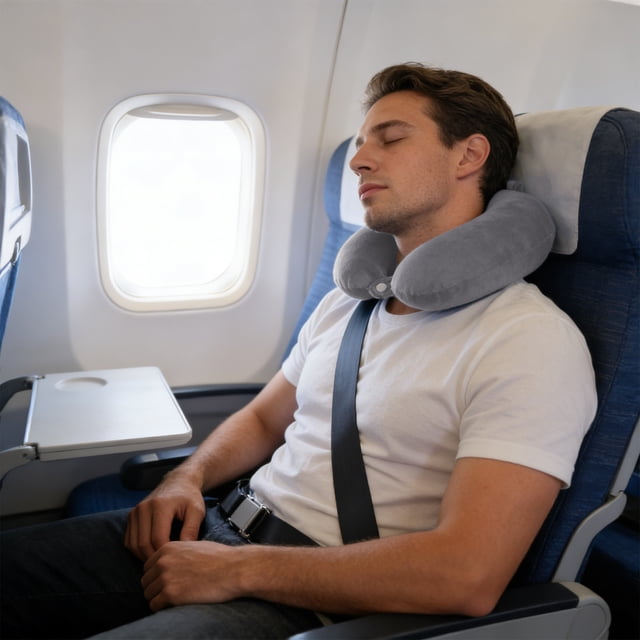 Cagogo U-Shaped Pillow, Memory Foam Neck Support Pillow for Travel Office Nap, Ergonomic Contour Pillow for Airplane Car Seat, Portable Cushion for Home Office, Polyester Pillow Case