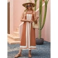 thumbnail image 4 of Women Bohemian Floral Dress Summer Casual Color Block Maxi Beach Overall Dress Coverups Dark Brown S, 4 of 8