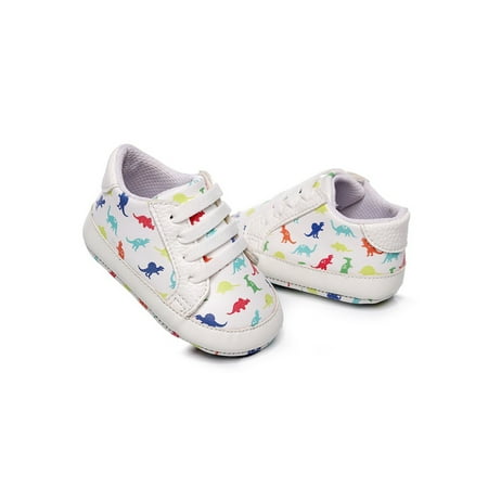 

Colisha Unisex Baby Crib Shoe Cartoon Sneakers Prewalker First Walking Shoes Indoor Non-slip Flats Rubber Sole Casual Sneaker White Dinosaur 6C