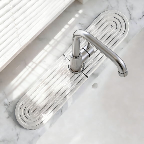 FZENeast Stone Drying Mat,Quick Drying Diatomite Stone Kitchen Faucet Absorbent Mat 17.7 x 3.9 (White)