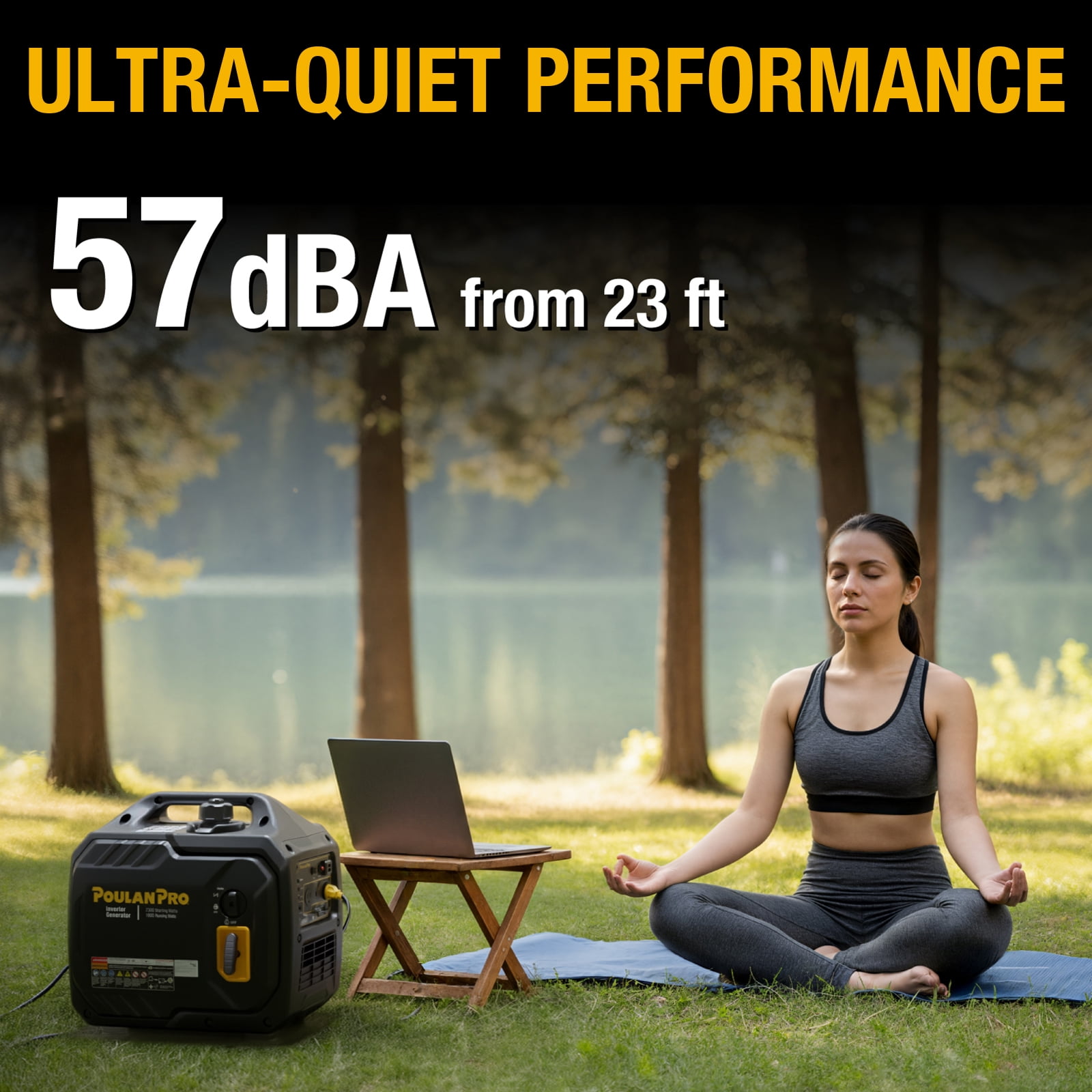 Poulan Pro 2300W Portable Inverter Generator Quiet Gas Powered Generator for Home Backup Camping & RV with USB Ports ECO Mode Parallel Ready CO Sensor EPA Compliant