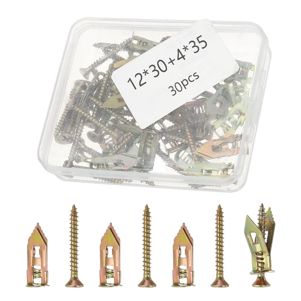 Anclajes de drywall autoperforantes con tornillos, kit de 30 anclajes de acero y 30 tornillos