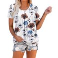 thumbnail image 4 of Blusa de cuello redondo fruncido a la moda para mujer, camisetas holgadas de manga corta con estampado, camiseta clásica de verano Pompotops  hkajfhjk464731, 4 of 8